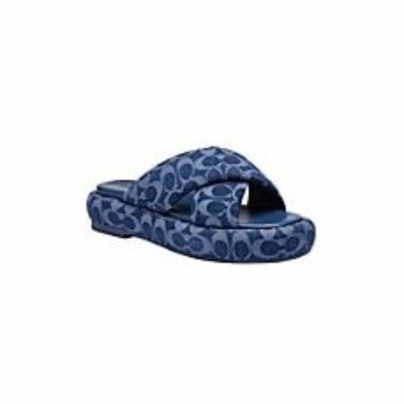 COACH Penelope Signature C Denim Platform Slide Sandals - Picture 1 of 1